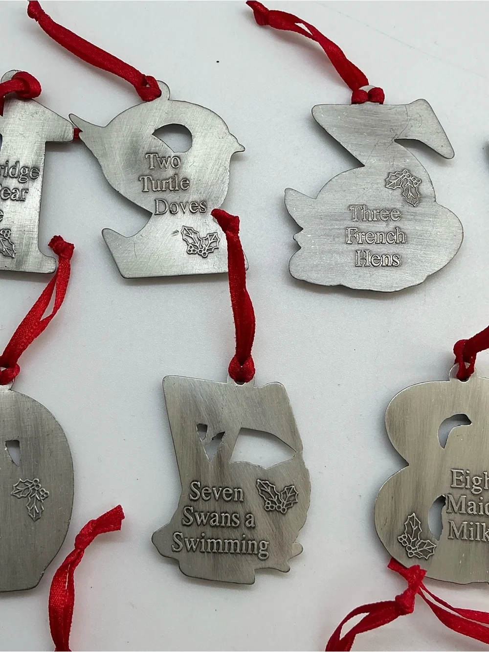 Set of 12 Days of Christmas Metal Pewter Number Hanging Ornaments Silver Color